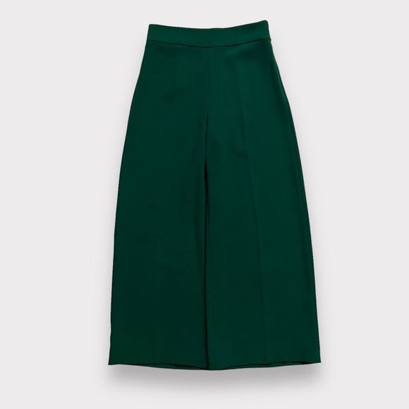 Zara High Waist Wide Leg Culottes Small Green Womens High Rise Cropped Pants - Picture 8 of 8